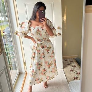 Cute white floral midi dress - NEW